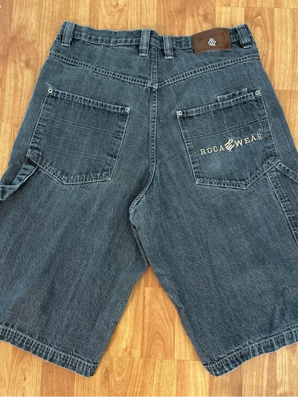Vintage Y2K Roca Wear Denim Jean Shorts Jorts Cargo Baggy Size 36 Black 90s